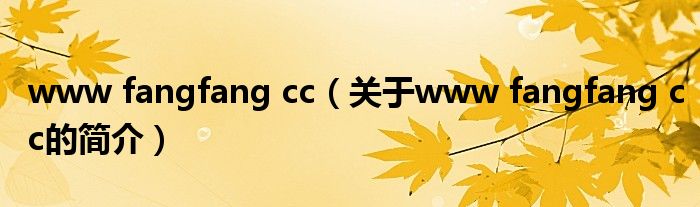 www fangfang cc（關于www fangfang cc的簡介）