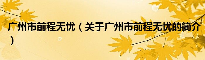 廣州市前程無(wú)憂（關(guān)于廣州市前程無(wú)憂的簡(jiǎn)介）