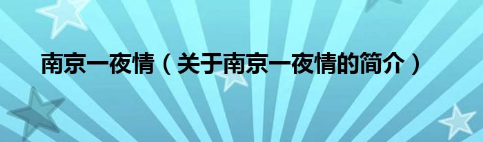 南京一夜情（關(guān)于南京一夜情的簡(jiǎn)介）