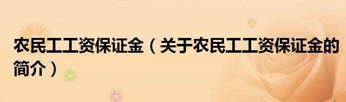 農(nóng)民工工資保證金（關(guān)于農(nóng)民工工資保證金的簡介）