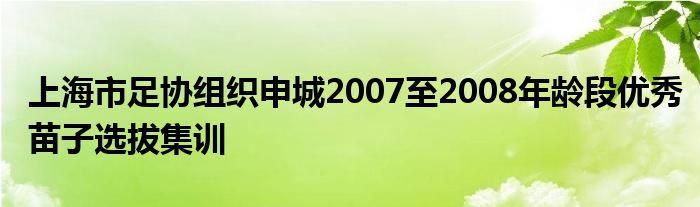 上海市足協(xié)組織申城2007至2008年齡段優(yōu)秀苗子選拔集訓(xùn)