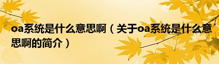 oa系統(tǒng)是什么意思?。P(guān)于oa系統(tǒng)是什么意思啊的簡(jiǎn)介）