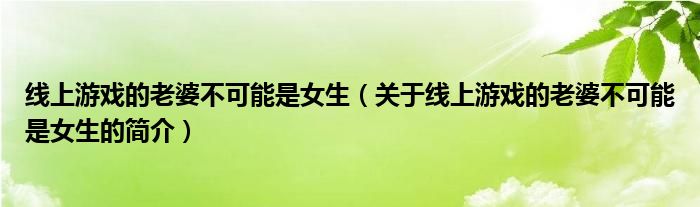 線上游戲的老婆不可能是女生（關(guān)于線上游戲的老婆不可能是女生的簡介）