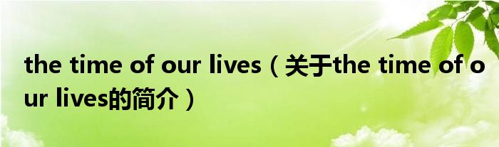 the time of our lives（關(guān)于the time of our lives的簡介）