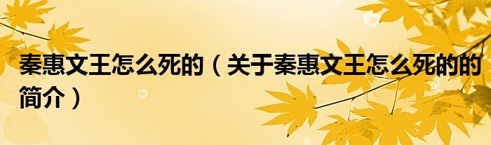 秦惠文王怎么死的（關(guān)于秦惠文王怎么死的的簡(jiǎn)介）