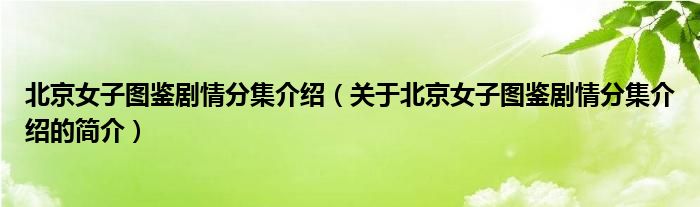 北京女子圖鑒劇情分集介紹（關(guān)于北京女子圖鑒劇情分集介紹的簡(jiǎn)介）