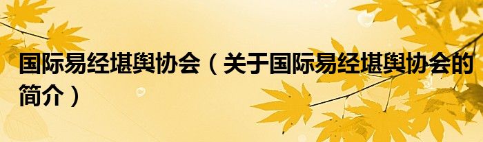 國際易經(jīng)堪輿協(xié)會（關(guān)于國際易經(jīng)堪輿協(xié)會的簡介）