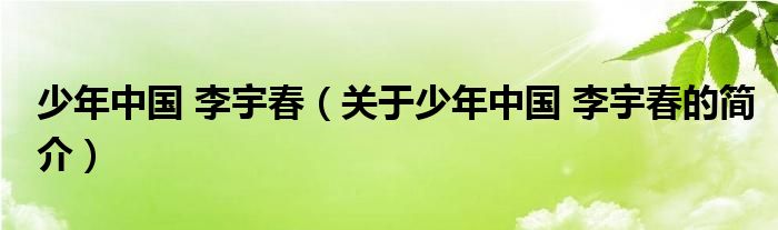 少年中國 李宇春（關于少年中國 李宇春的簡介）