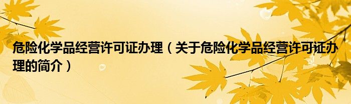 危險化學品經(jīng)營許可證辦理（關于危險化學品經(jīng)營許可證辦理的簡介）