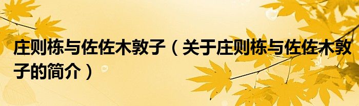 莊則棟與佐佐木敦子（關(guān)于莊則棟與佐佐木敦子的簡(jiǎn)介）