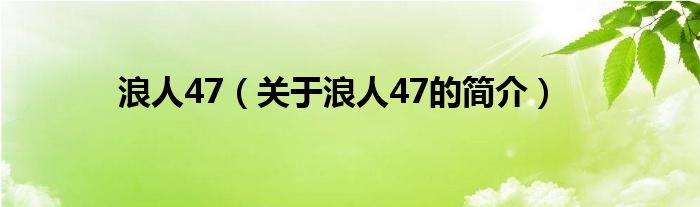 浪人47（關(guān)于浪人47的簡介）