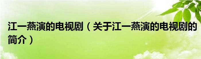 江一燕演的電視?。P于江一燕演的電視劇的簡介）