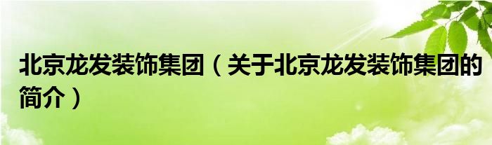 北京龍發(fā)裝飾集團（關于北京龍發(fā)裝飾集團的簡介）