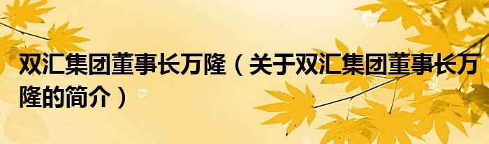 雙匯集團(tuán)董事長(zhǎng)萬(wàn)?。P(guān)于雙匯集團(tuán)董事長(zhǎng)萬(wàn)隆的簡(jiǎn)介）