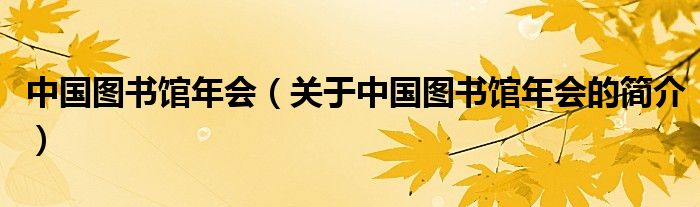 中國(guó)圖書館年會(huì)（關(guān)于中國(guó)圖書館年會(huì)的簡(jiǎn)介）