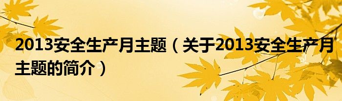 2013安全生產月主題（關于2013安全生產月主題的簡介）