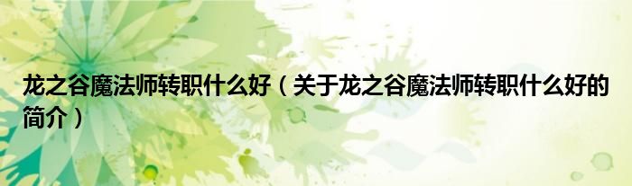 龍之谷魔法師轉(zhuǎn)職什么好（關(guān)于龍之谷魔法師轉(zhuǎn)職什么好的簡介）