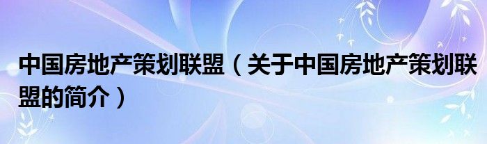 中國房地產(chǎn)策劃聯(lián)盟（關(guān)于中國房地產(chǎn)策劃聯(lián)盟的簡介）