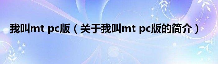 我叫mt pc版（關(guān)于我叫mt pc版的簡介）