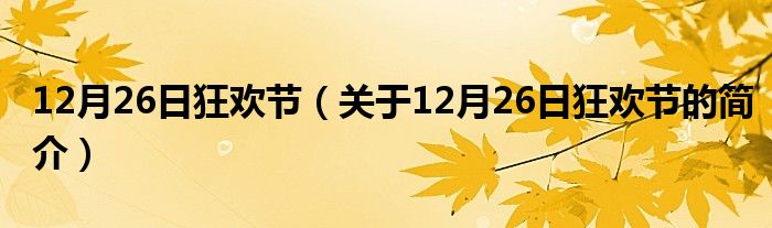 12月26日狂歡節(jié)（關(guān)于12月26日狂歡節(jié)的簡介）