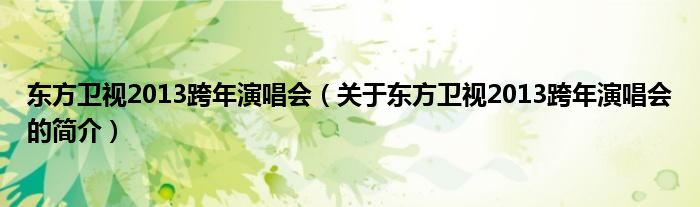 東方衛(wèi)視2013跨年演唱會(huì)（關(guān)于東方衛(wèi)視2013跨年演唱會(huì)的簡(jiǎn)介）