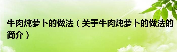 牛肉燉蘿卜的做法（關(guān)于牛肉燉蘿卜的做法的簡介）