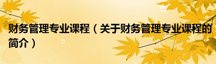 財務管理專業(yè)課程（關于財務管理專業(yè)課程的簡介）