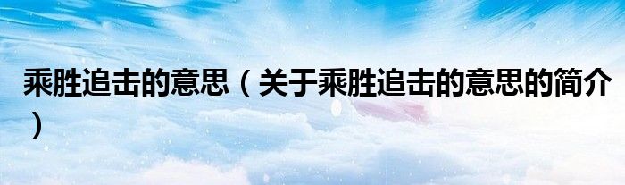 乘勝追擊的意思（關(guān)于乘勝追擊的意思的簡介）