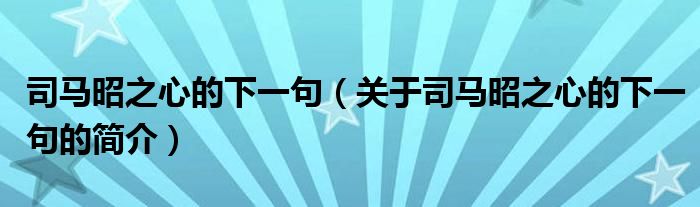 司馬昭之心的下一句（關(guān)于司馬昭之心的下一句的簡介）