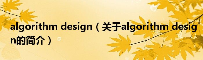 algorithm design（關(guān)于algorithm design的簡介）