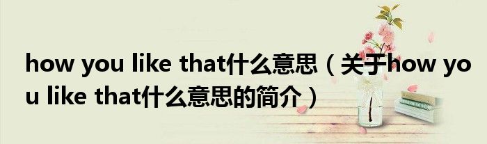 how you like that什么意思（關(guān)于how you like that什么意思的簡介）