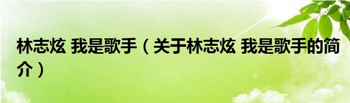 林志炫 我是歌手（關(guān)于林志炫 我是歌手的簡(jiǎn)介）