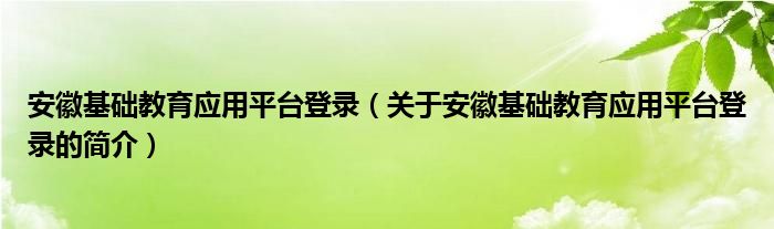 安徽基礎教育應用平臺登錄（關于安徽基礎教育應用平臺登錄的簡介）