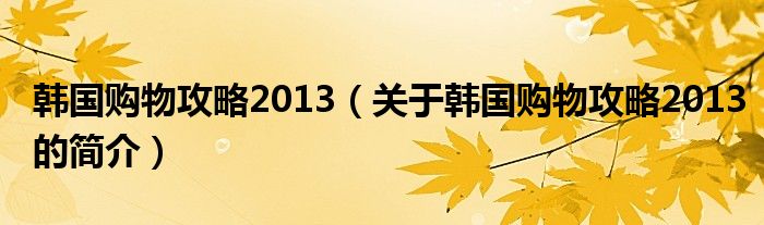 韓國購物攻略2013（關(guān)于韓國購物攻略2013的簡介）