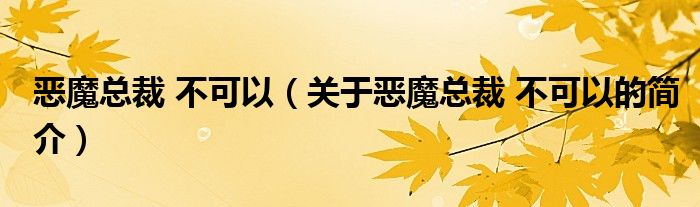 惡魔總裁 不可以（關(guān)于惡魔總裁 不可以的簡介）