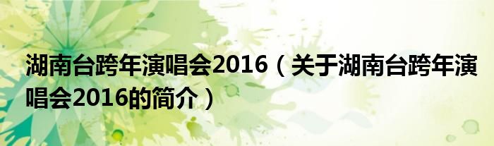 湖南臺(tái)跨年演唱會(huì)2016（關(guān)于湖南臺(tái)跨年演唱會(huì)2016的簡(jiǎn)介）