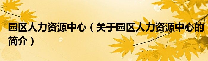 園區(qū)人力資源中心（關(guān)于園區(qū)人力資源中心的簡(jiǎn)介）