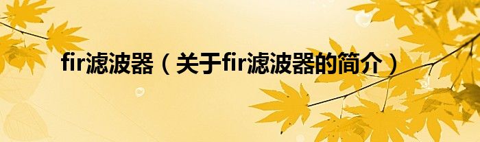 fir濾波器（關(guān)于fir濾波器的簡(jiǎn)介）