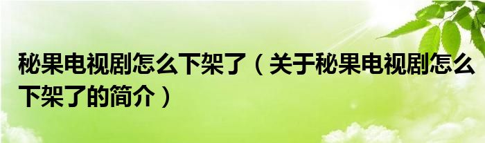 秘果電視劇怎么下架了（關于秘果電視劇怎么下架了的簡介）