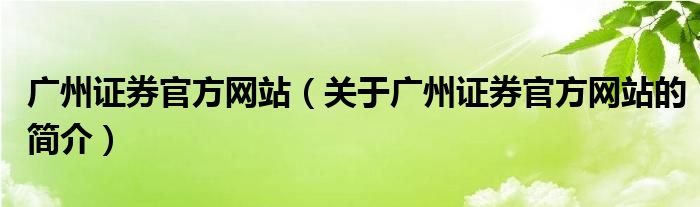 廣州證券官方網(wǎng)站（關于廣州證券官方網(wǎng)站的簡介）