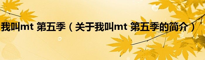 我叫mt 第五季（關(guān)于我叫mt 第五季的簡介）