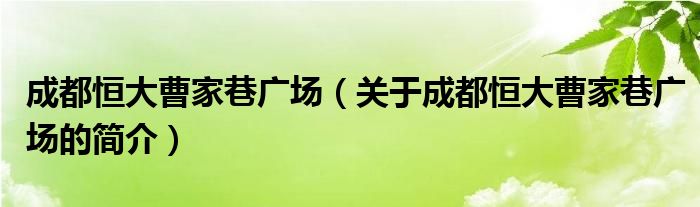 成都恒大曹家巷廣場(chǎng)（關(guān)于成都恒大曹家巷廣場(chǎng)的簡(jiǎn)介）