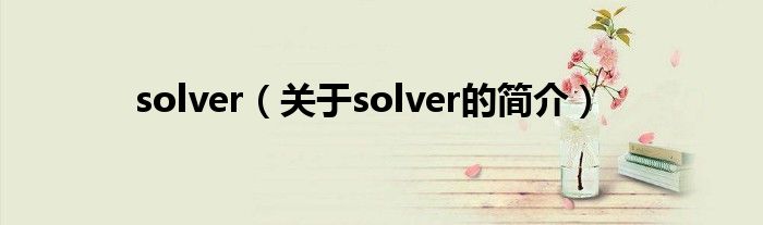 solver（關(guān)于solver的簡介）