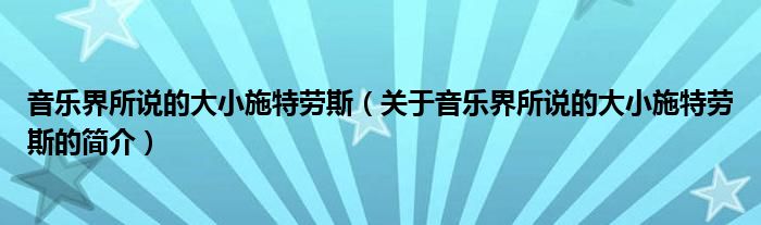 音樂界所說的大小施特勞斯（關(guān)于音樂界所說的大小施特勞斯的簡介）