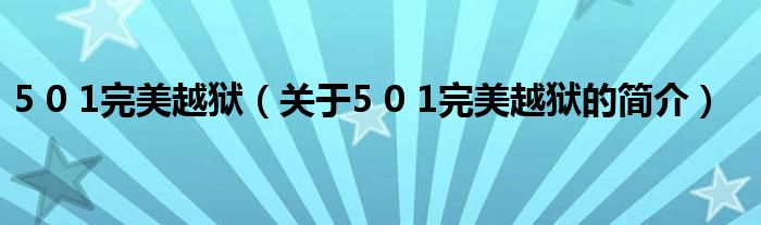 5 0 1完美越獄（關(guān)于5 0 1完美越獄的簡介）