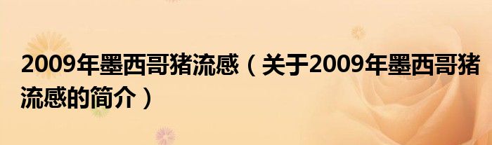 2009年墨西哥豬流感（關于2009年墨西哥豬流感的簡介）