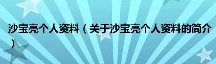 沙寶亮個人資料（關于沙寶亮個人資料的簡介）