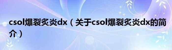 csol爆裂炙炎dx（關(guān)于csol爆裂炙炎dx的簡(jiǎn)介）