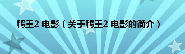 鴨王2 電影（關(guān)于鴨王2 電影的簡(jiǎn)介）