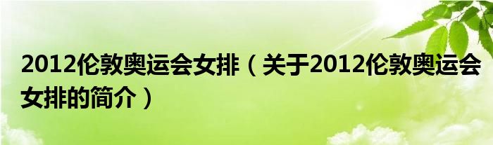 2012倫敦奧運(yùn)會女排（關(guān)于2012倫敦奧運(yùn)會女排的簡介）